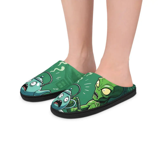 Cartoon alien slippers for men from Probe Protocol cozy sci-fi indoor house shoes