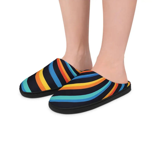 Striped slip-on slippers from PixiOnyx Spectrum Men’s Indoor Slippers for comfort