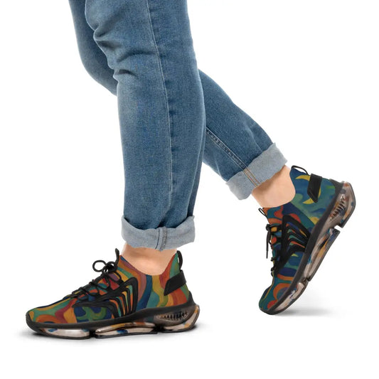Patterned athletic sneakers for men in mesh with urban camo psychedelic design by PixiOnyx