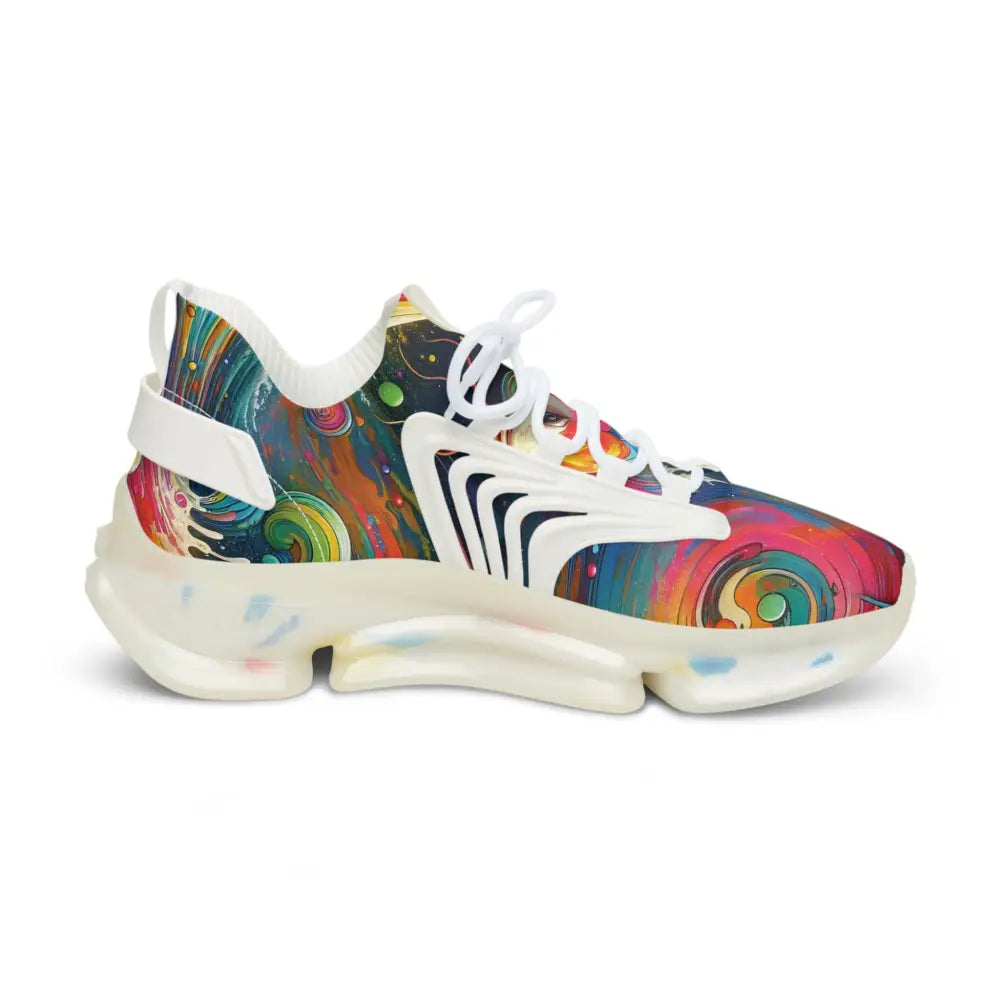 Colorful athletic shoe from PixiOnyx Rainbow Koi Spiral Men’s Mesh Sneakers