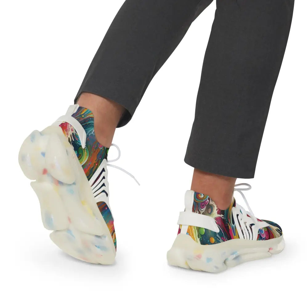 Colorful patterned sneakers from PixiOnyx Rainbow Koi Spiral Men’s Mesh Sneakers