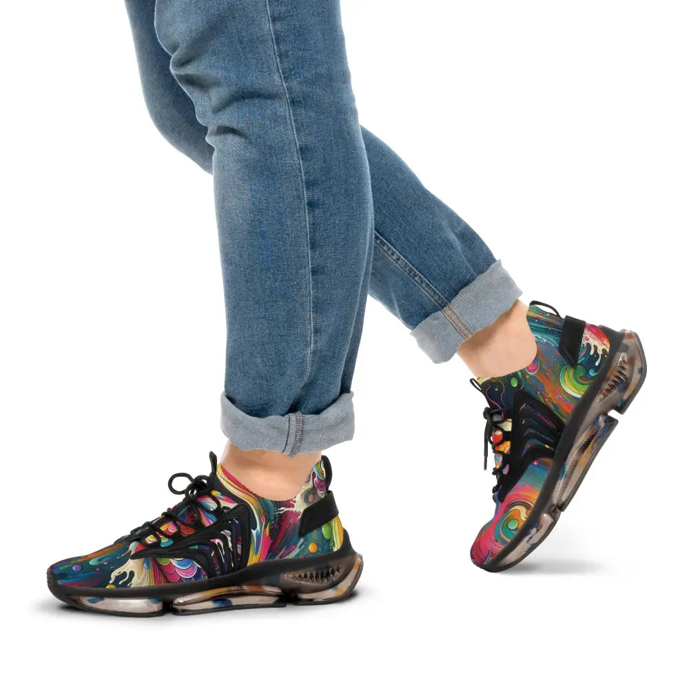 Colorful abstract-patterned Men’s Mesh Sneakers Rainbow Koi Spiral PixiOnyx Psychedelic Footwear