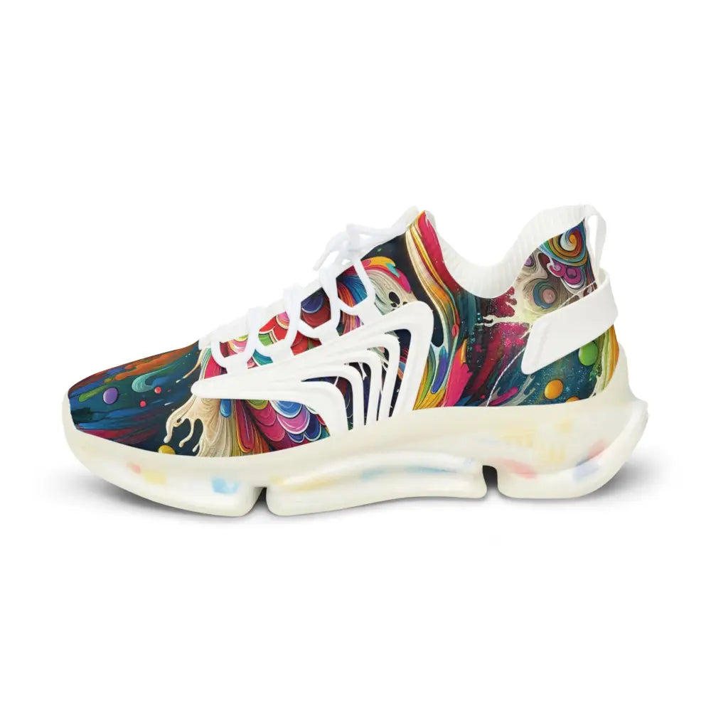 Colorful patterned men’s Mesh Sneakers with Rainbow Koi Spiral design for vibrant style