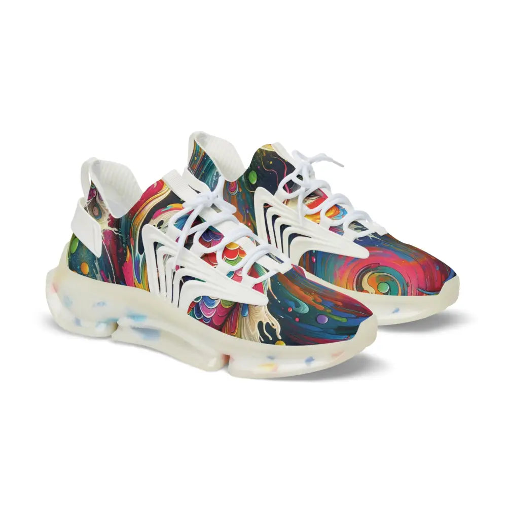 Colorful patterned athletic shoes from PixiOnyx Rainbow Koi Spiral collection
