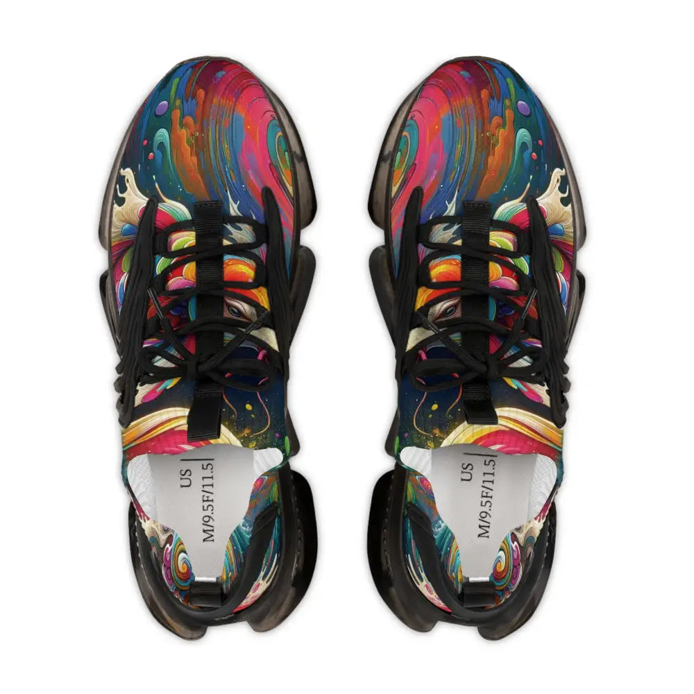 Colorful patterned running shoes from PixiOnyx Rainbow Koi Spiral collection