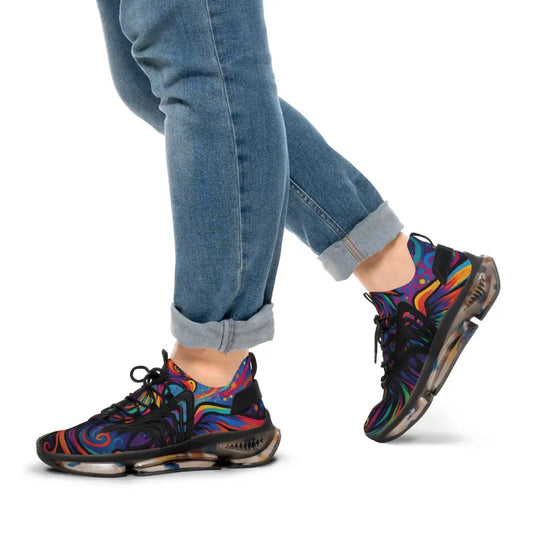 Colorful patterned Mesh Sneakers designed for men in Neon Flame by PixiOnyx Athletic Artwear