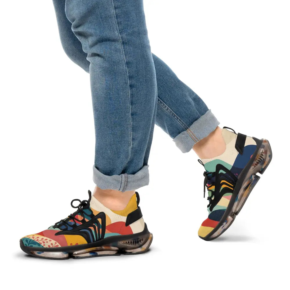 Colorful patterned men’s mesh sneakers from Sunset Grove PixiOnyx Chromatic Footstep Mirage