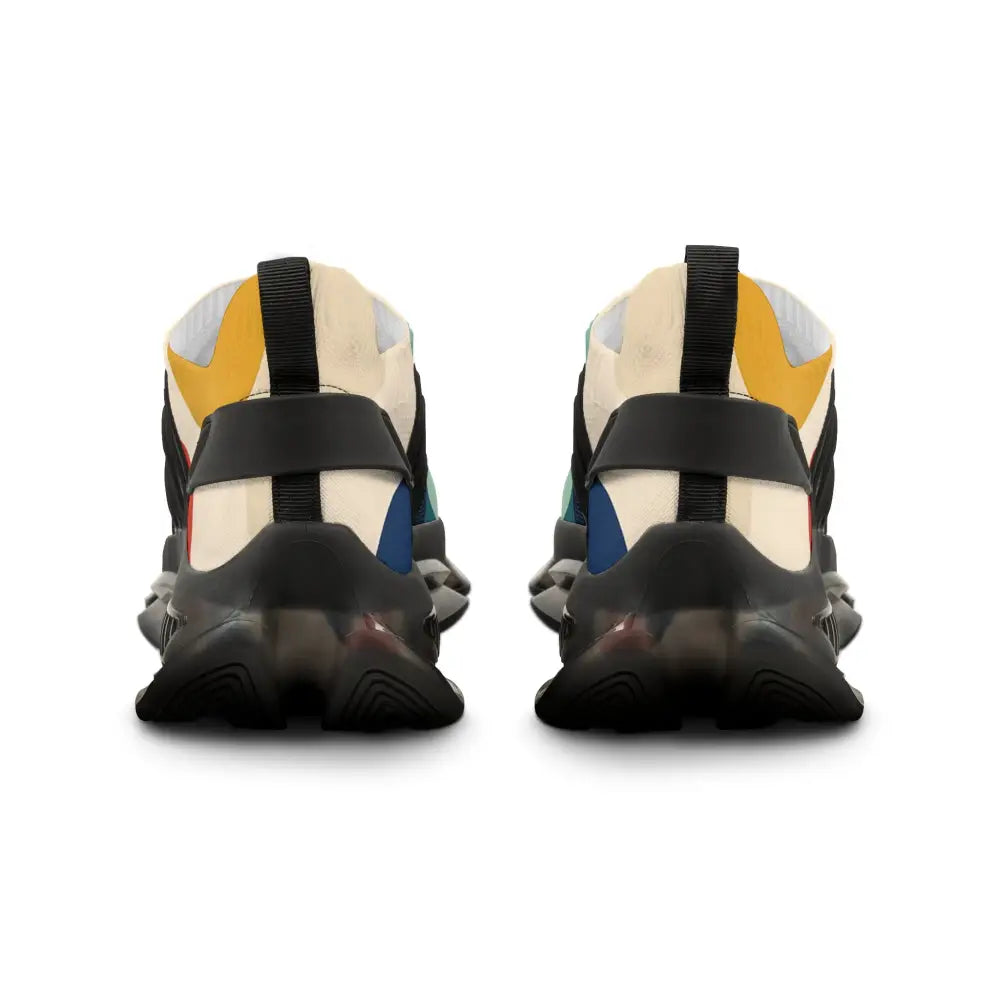 Colorful athletic shoes displayed in Men’s Mesh Sneakers Sunset Grove by PixiOnyx Chromatic Footstep Mirage