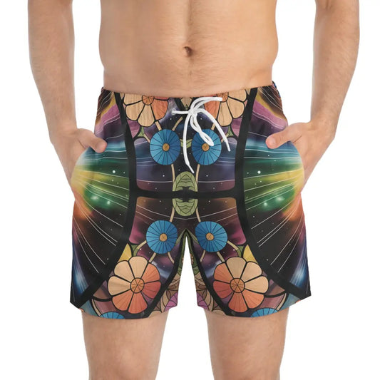Colorful floral swim trunks Men’s Swim Trunks Celestial Bloom Mystical Art Swimwear