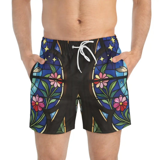Men’s Swim Trunks with Stained-Glass Pattern from PixiOnyx Divine Radiance Collection