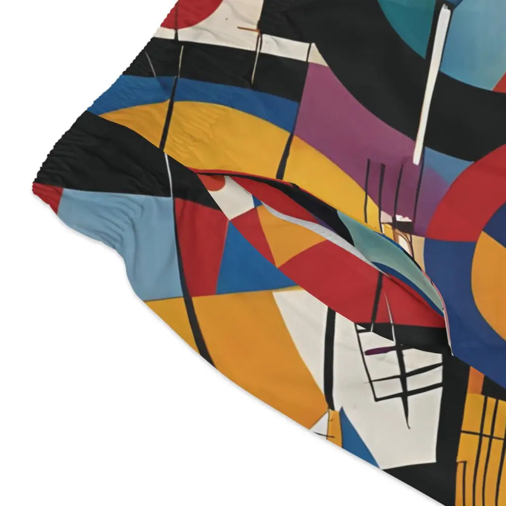 Abstract geometric patterned fabric for Men’s Swim Trunks Rhythmic Geometry by PixiOnyx Pulsewear