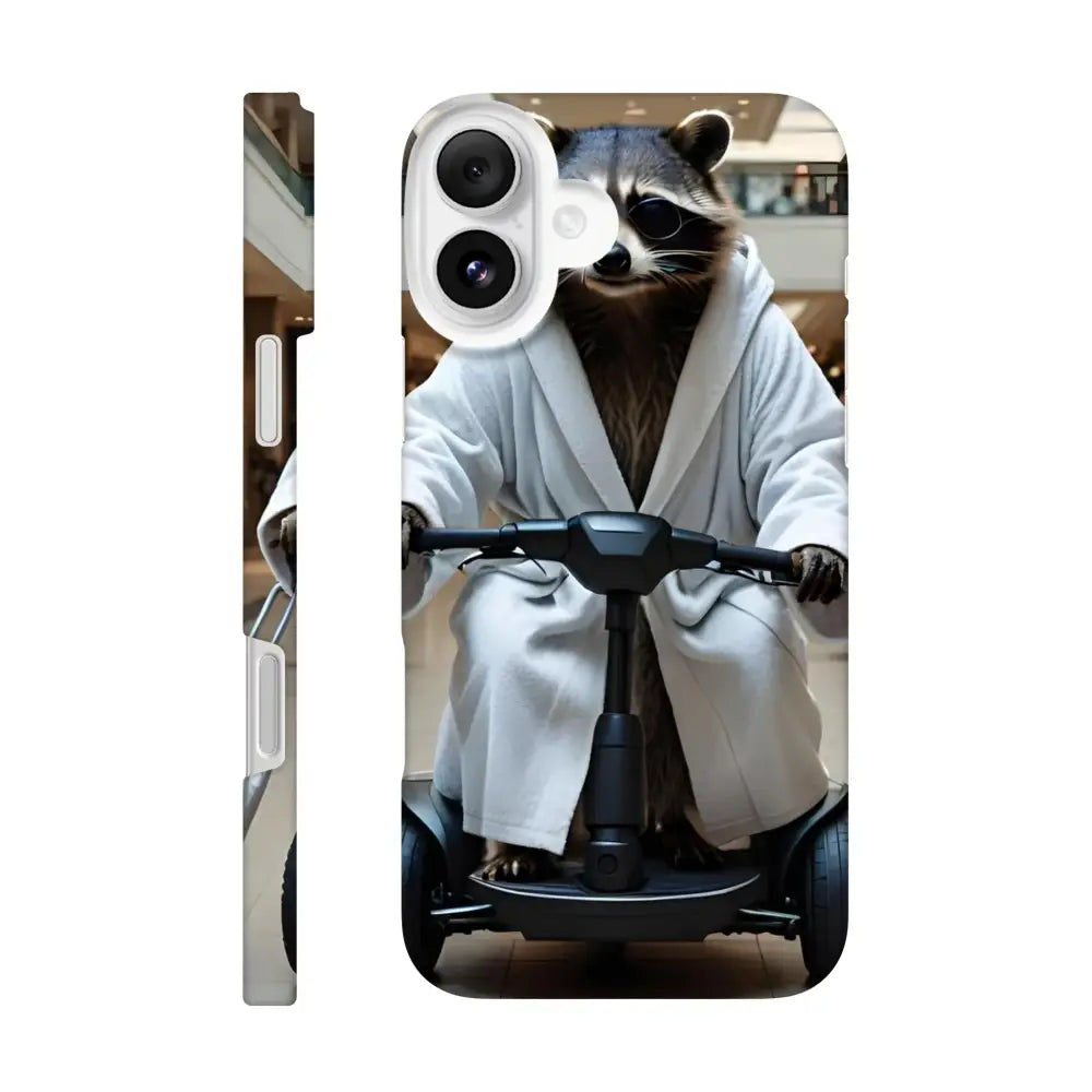 Mobility Mogul iPhone Slim Case featuring a raccoon on scooter design