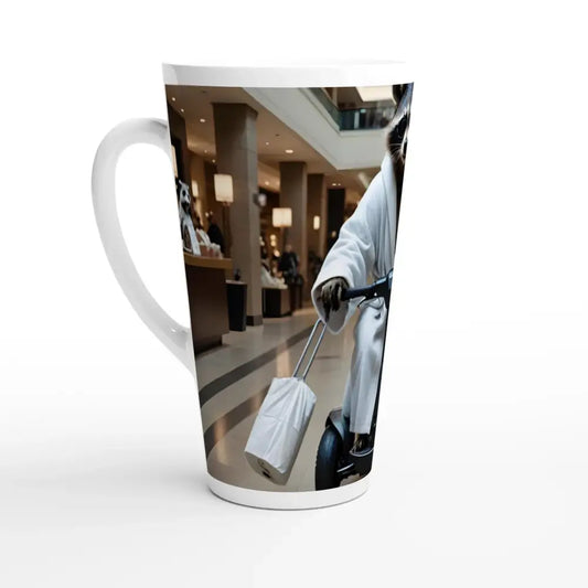 Latte mug with raccoon design from Mobility Mogul 17oz Ceramic PixiOnyx Luxury Critter Chaos