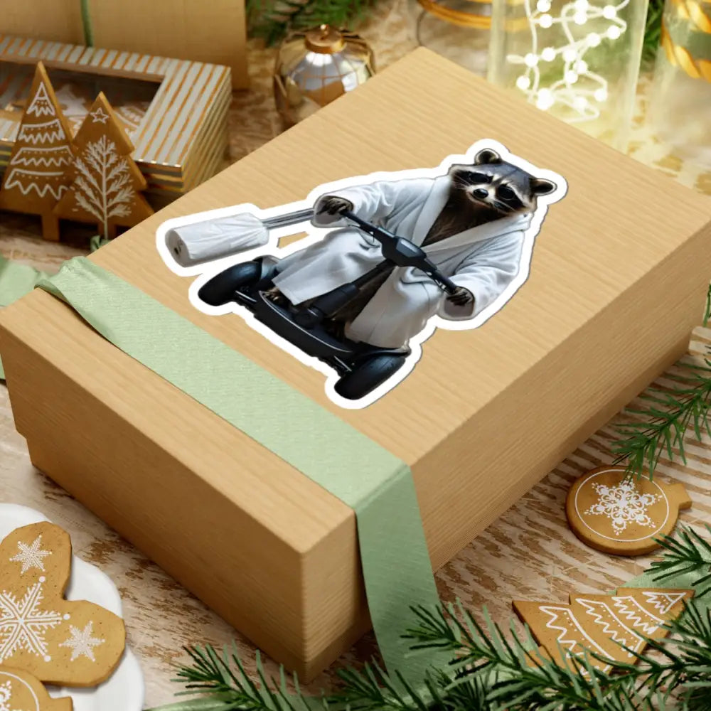 Gift box with Raccoon Sticker from Mobility Mogul Kiss-Cut Raccoon Boss Decal