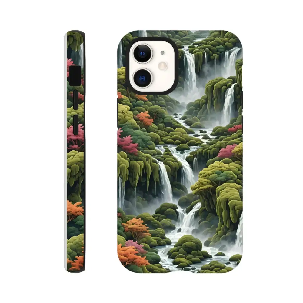 Waterfall-themed Moss Cascade iPhone Tough Case by PixiOnyx with nature-inspired design