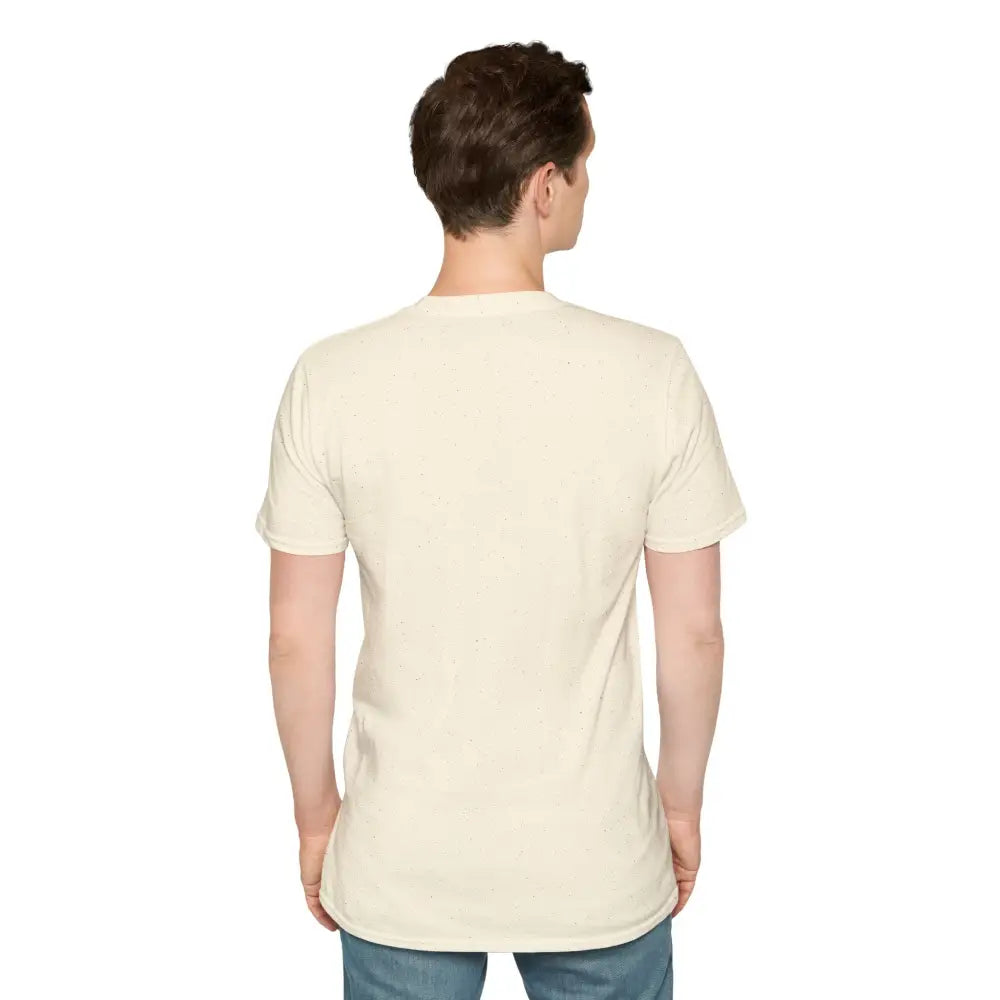 Man wearing stylish unisex t-shirt made of ring-spun cotton, outdoor adventure apparel
