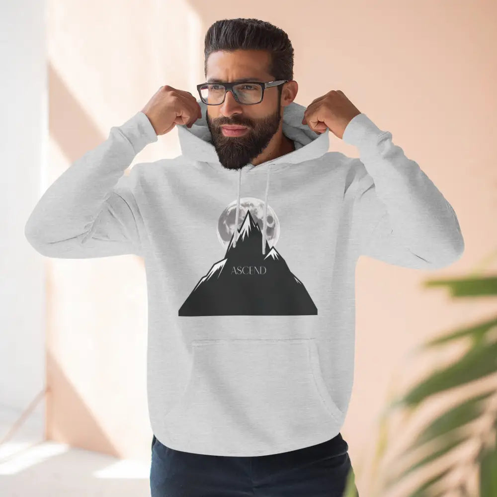 Bearded man in Mountain Scene Fleece Unisex Hoodie Ascend with kangaroo pocket adds