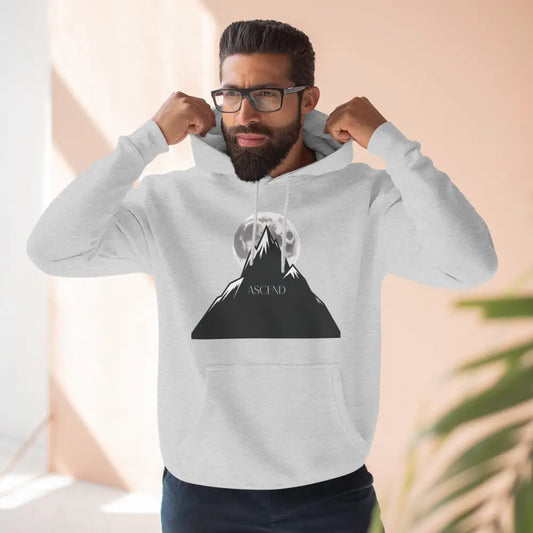 Bearded man in Mountain Scene Fleece Unisex Hoodie Ascend with kangaroo pocket adds