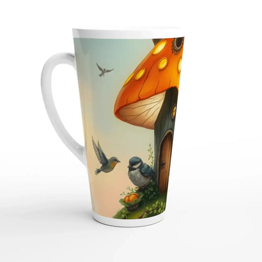 Latte mug with Mushroom House design from Mushroom Skyhouse Fantasy Drinkware