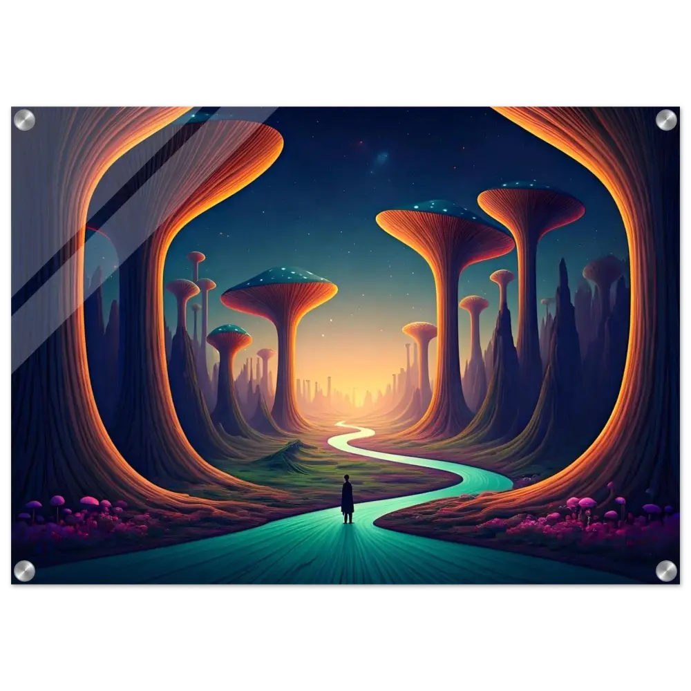 Framed surreal landscape art on Acrylic Wall Print in Mushroom Valley Mindwalk series