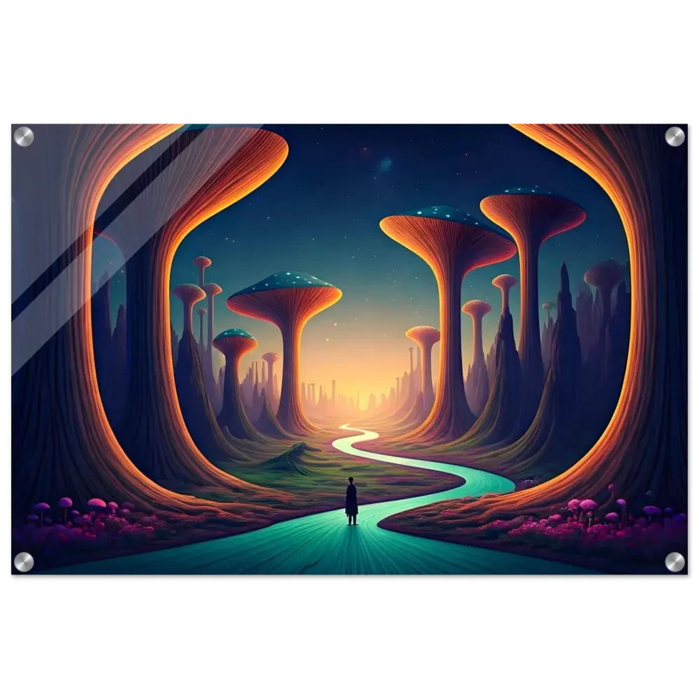 Surreal landscape with mushroom-like trees on PixiOnyx Psychedelic Clarity Panel