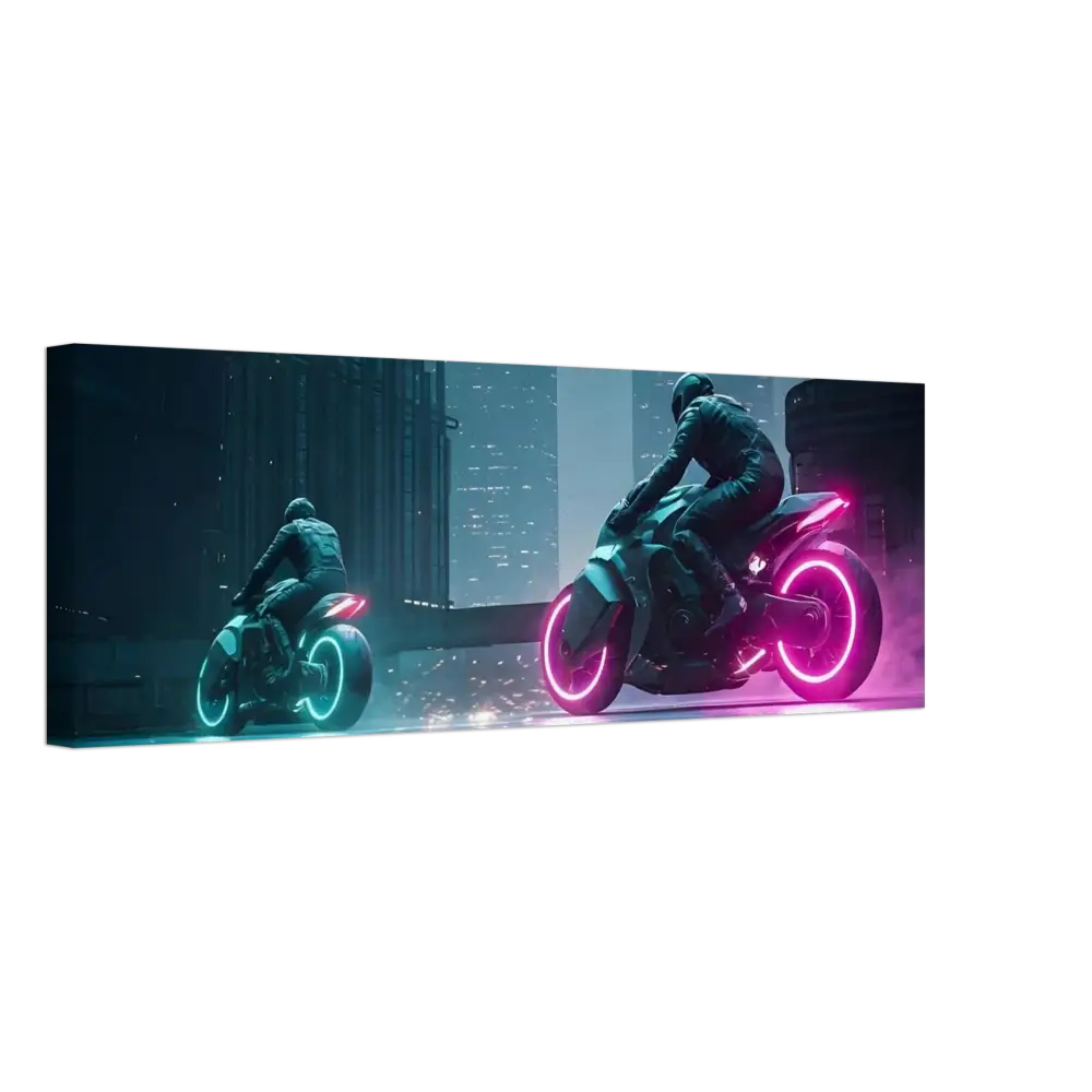 Futuristic Neon Motorcycles Canvas Wall Art for Cyberpunk Sci-Fi Decor