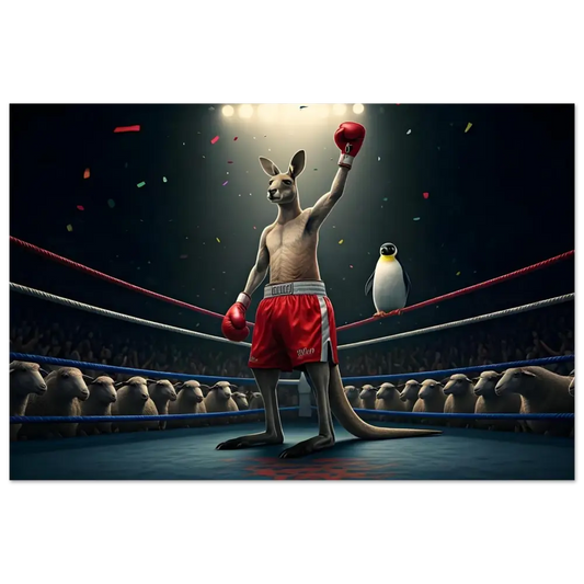 Victorious kangaroo boxer on Outback Undisputed Aluminum Print by PixiOnyx Glossed Knockout Panel