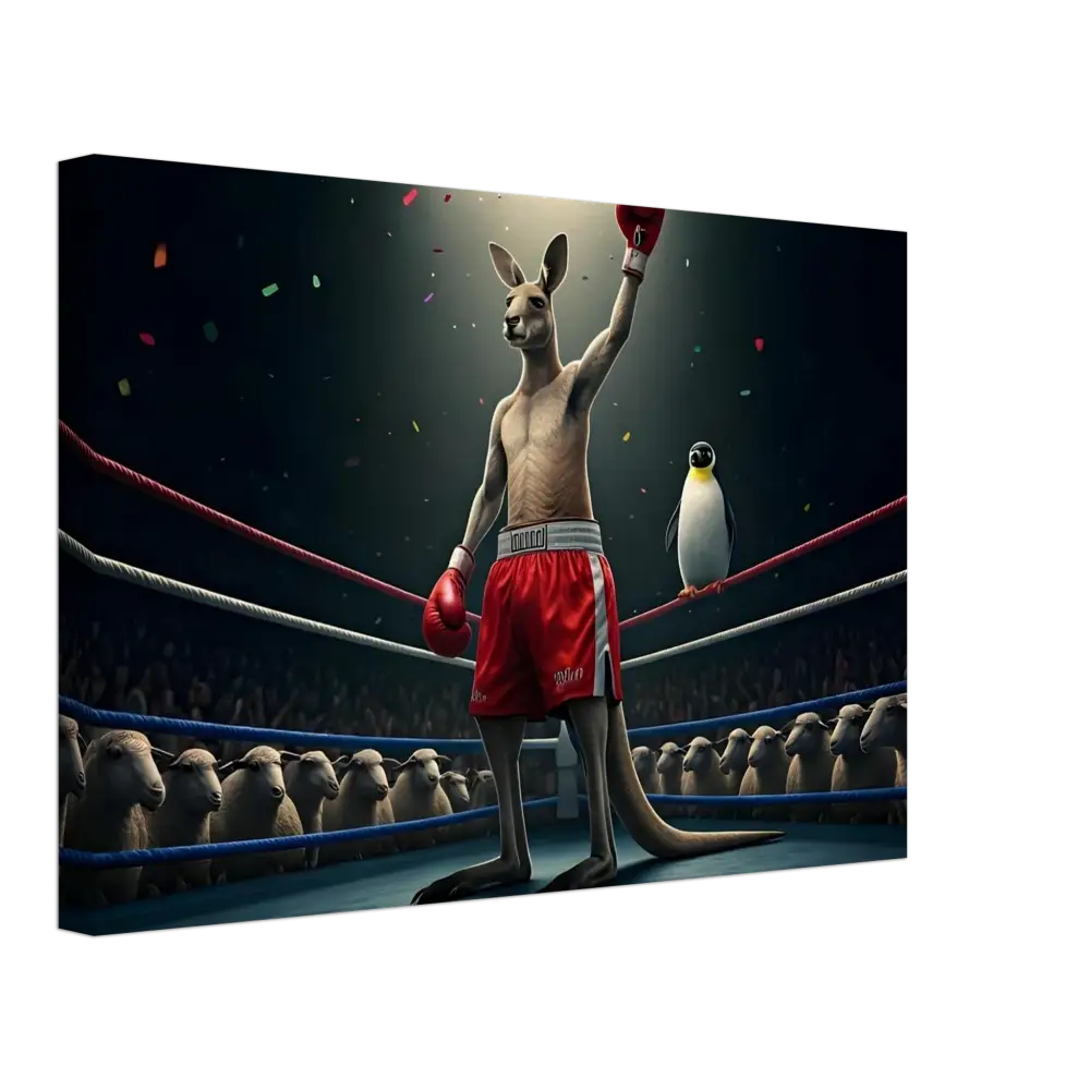 Victorious Kangaroo Boxer with Penguin Coach on Outback Undisputed Canvas Wall Art