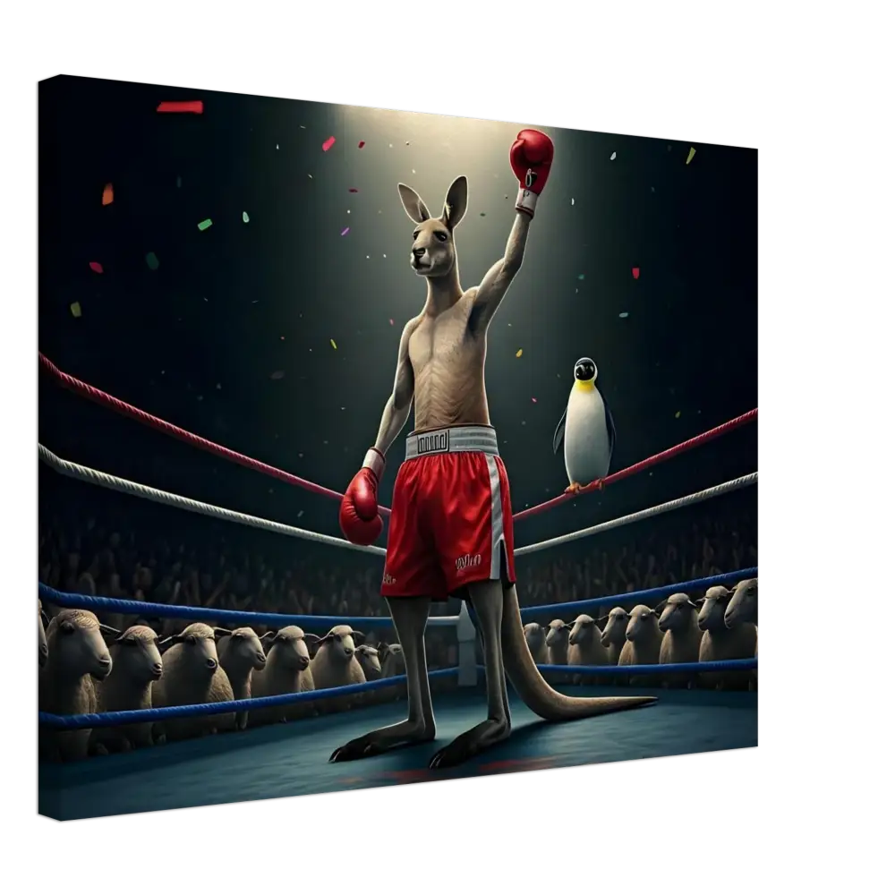 Victorious Kangaroo Boxer displayed in Outback Undisputed Canvas Wall Art