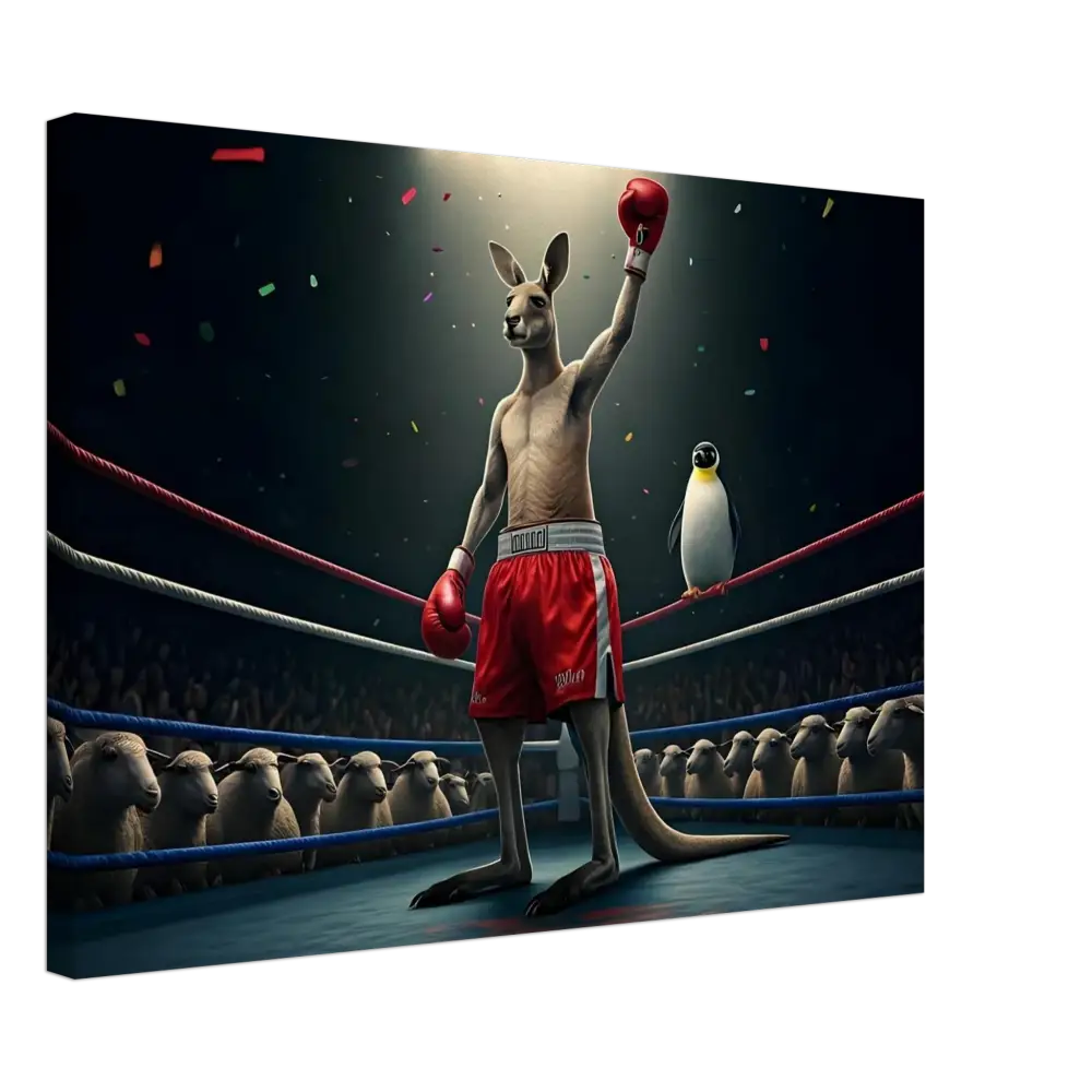 Victorious kangaroo boxer wall art from Outback Undisputed Canvas by PixiOnyx