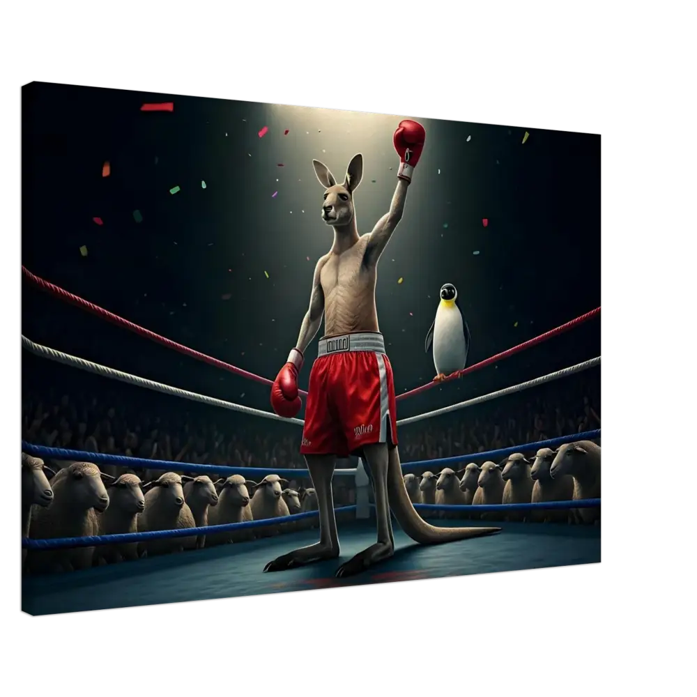 Victorious kangaroo boxer displayed on Outback Undisputed Canvas Wall Art