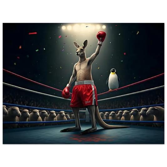 Victorious boxing kangaroo artwork from Outback Undisputed Fine Art Poster by PixiOnyx