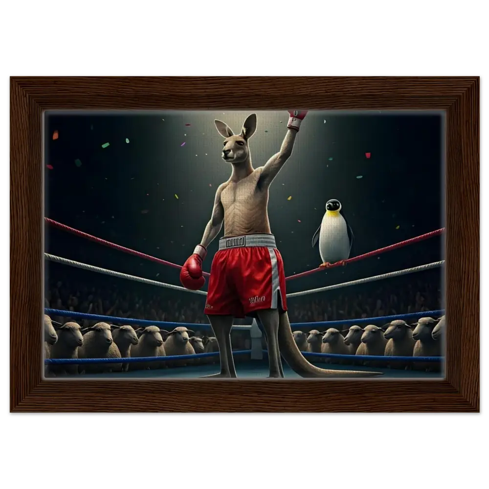 Framed boxing kangaroo victory canvas from PixiOnyx Outback Undisputed Victory Showcase