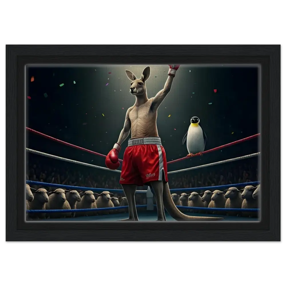 Framed boxing kangaroo victory artwork from Outback Undisputed Canvas PixiOnyx showcase