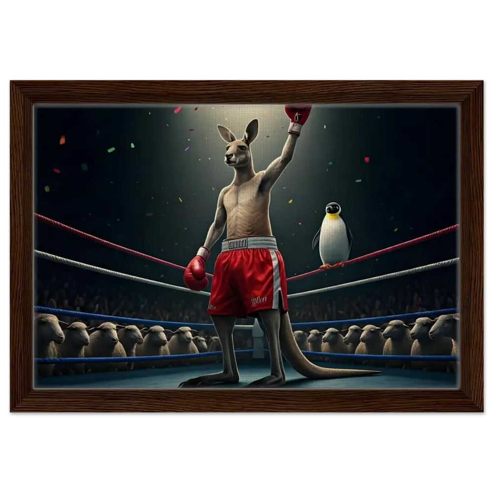 Framed boxing kangaroo victory artwork from Outback Undisputed Victory Showcase on PixiOnyx