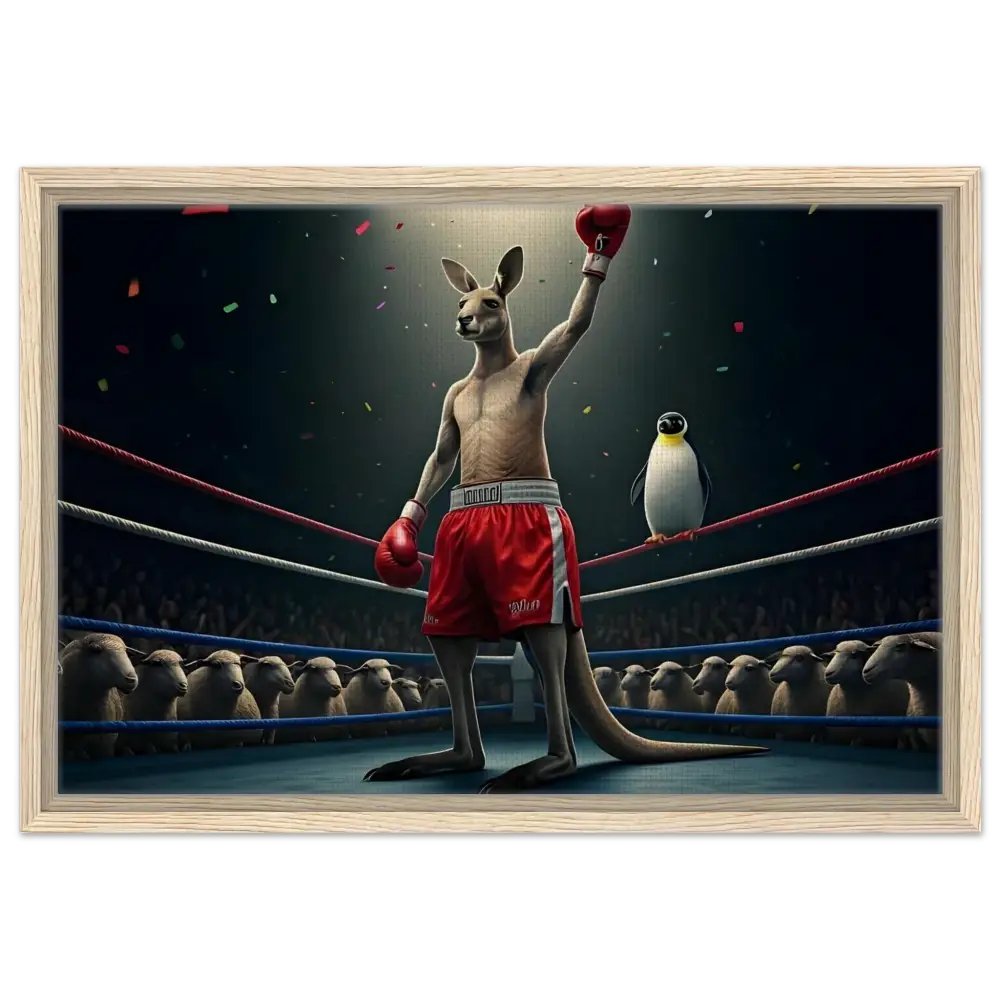 Framed boxing kangaroo artwork from Outback Undisputed Canvas PixiOnyx Victory Showcase