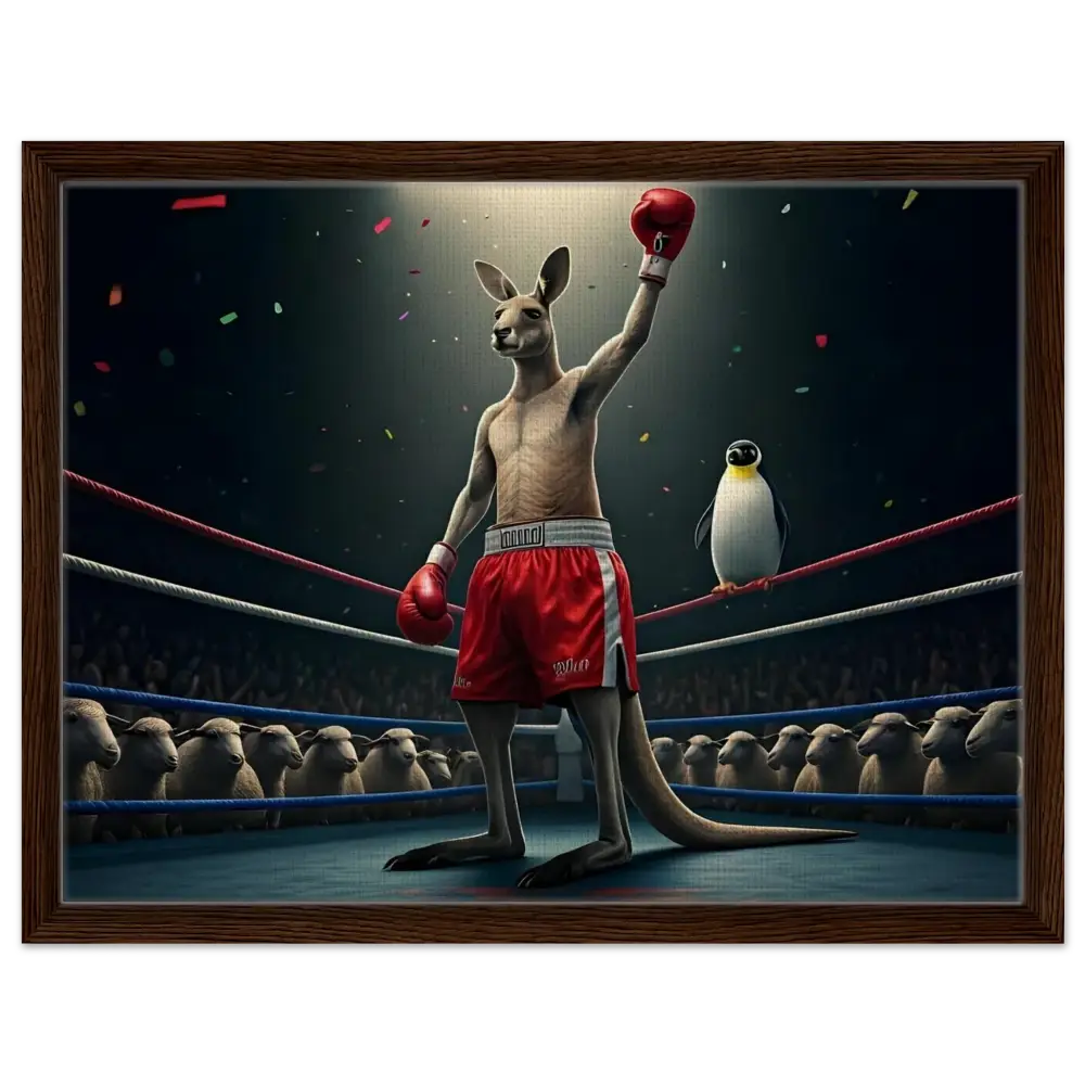 Framed boxing kangaroo victory artwork from Outback Undisputed Canvas PixiOnyx Showcase