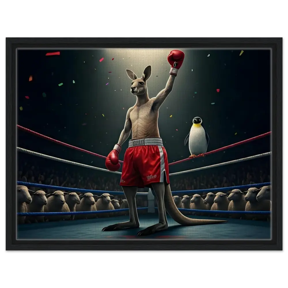 Victorious boxing kangaroo framed canvas art in Outback Undisputed Victory Showcase