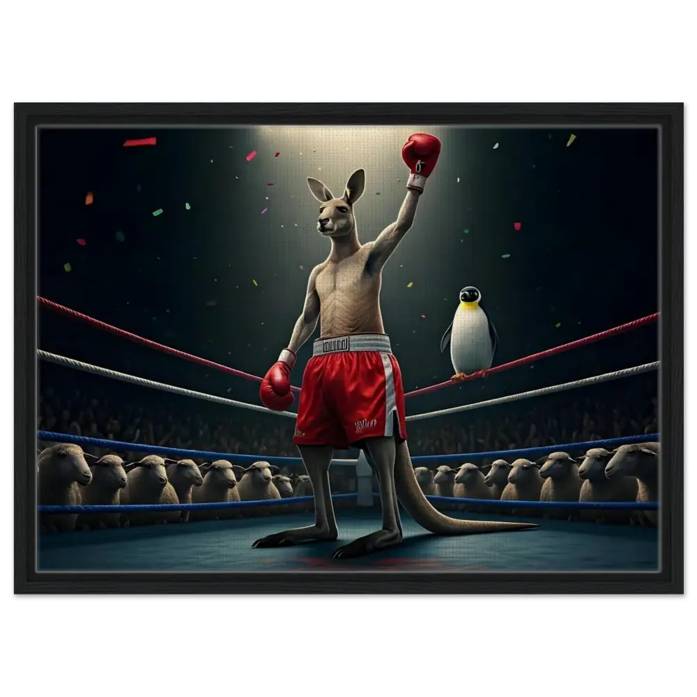 Victorious boxing kangaroo framed canvas art from Outback Undisputed PixiOnyx Victory Showcase