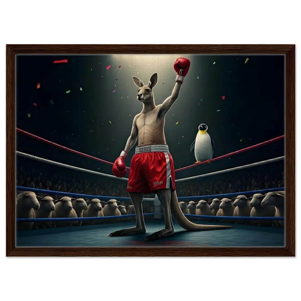 Framed boxing kangaroo victory poster from Outback Undisputed PixiOnyx Victory Showcase