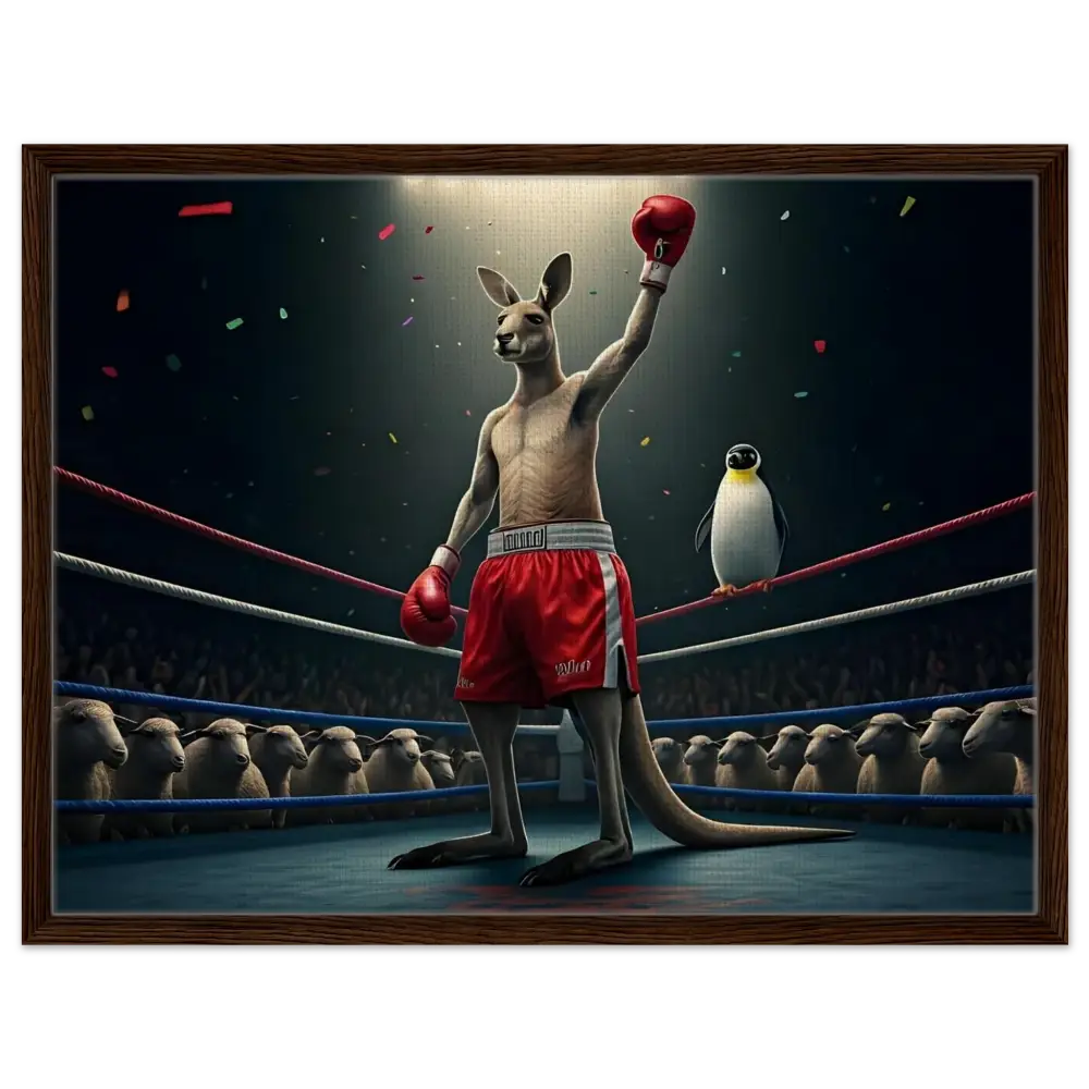 Framed boxing kangaroo victory artwork from Outback Undisputed Canvas PixiOnyx display