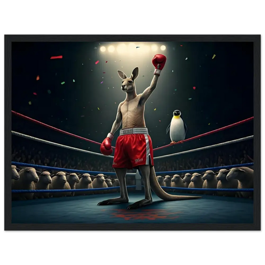 Victorious boxing kangaroo framed poster from Outback Undisputed PixiOnyx Combat Comedy display