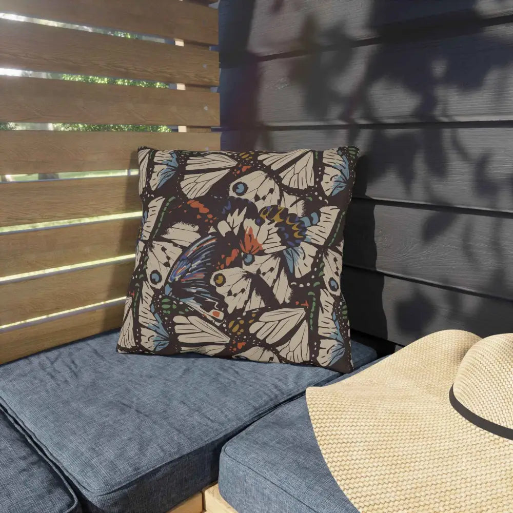 Square outdoor pillow with butterfly pattern for lounge space flutter by Honson Ventures Limited