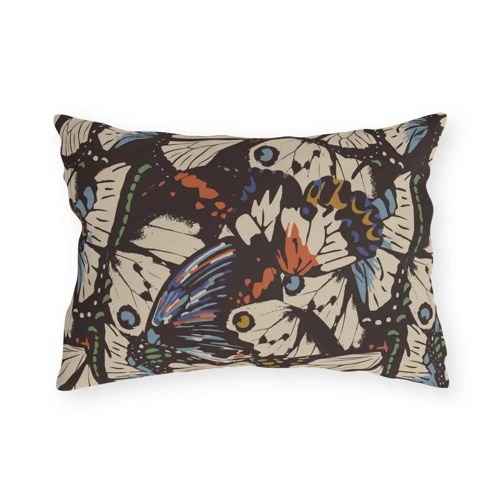 Outdoor lounge space pillow with butterfly wing pattern for lounge space flutter by Honson Ventures Limited