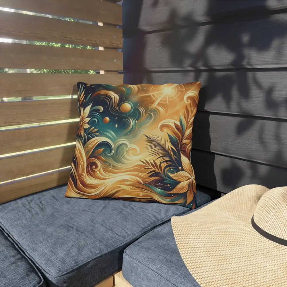 Decorative throw pillow from PixiOnyx Nebula Bloom Cascade Cosmic Patio Cushion collection