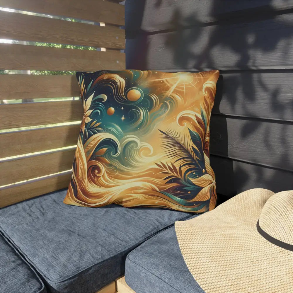 Decorative outdoor pillow from PixiOnyx Nebula Bloom Cascade Cosmic Patio Cushion collection