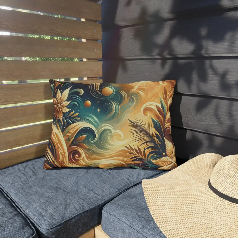 Decorative tropical-themed pillow on Outdoor Pillow Nebula Bloom Cascade PixiOnyx Cushion