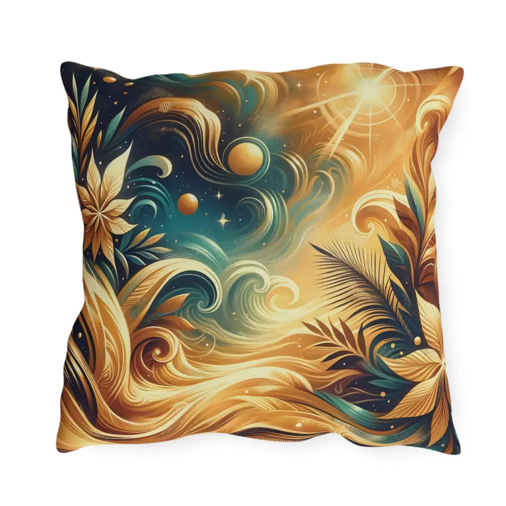 Square decorative pillow with celestial and floral design for Outdoor Pillow Nebula Bloom Cascade