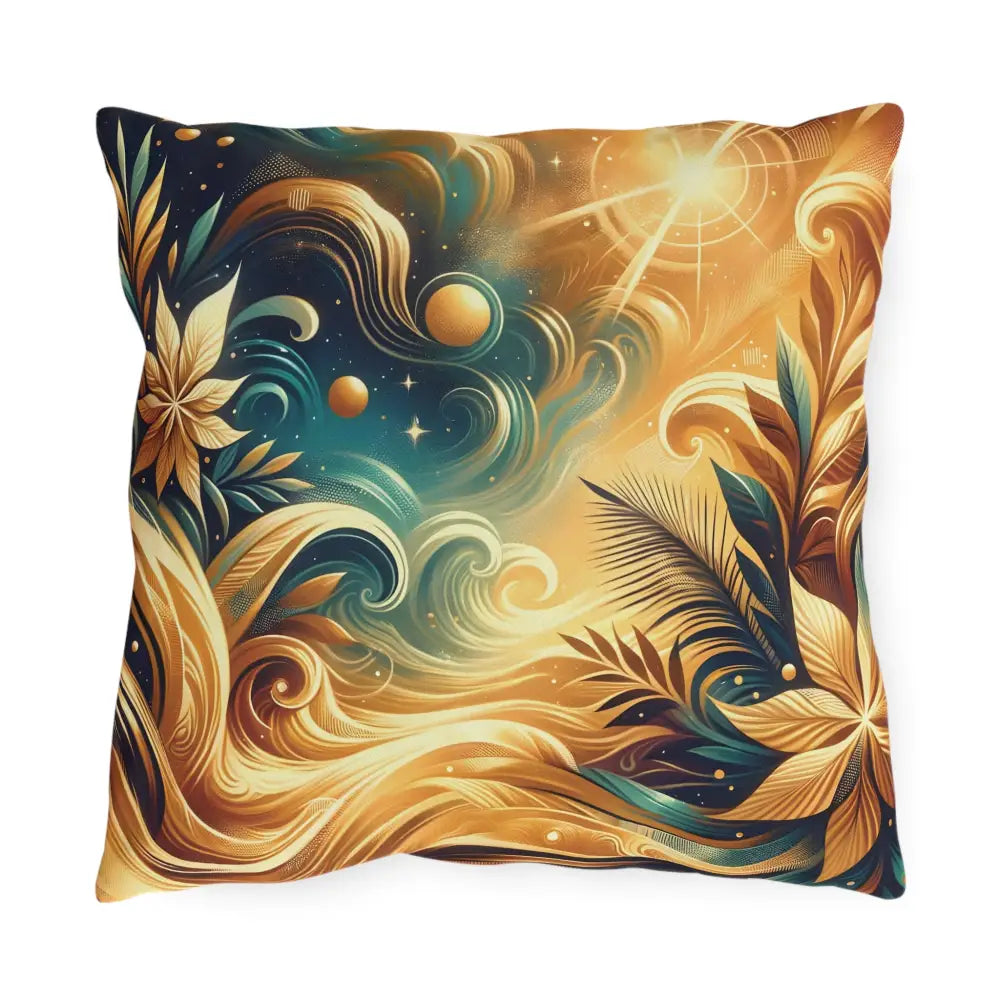 Decorative square pillow from Outdoor Pillow Nebula Bloom Cascade PixiOnyx Cosmic Patio Cushion