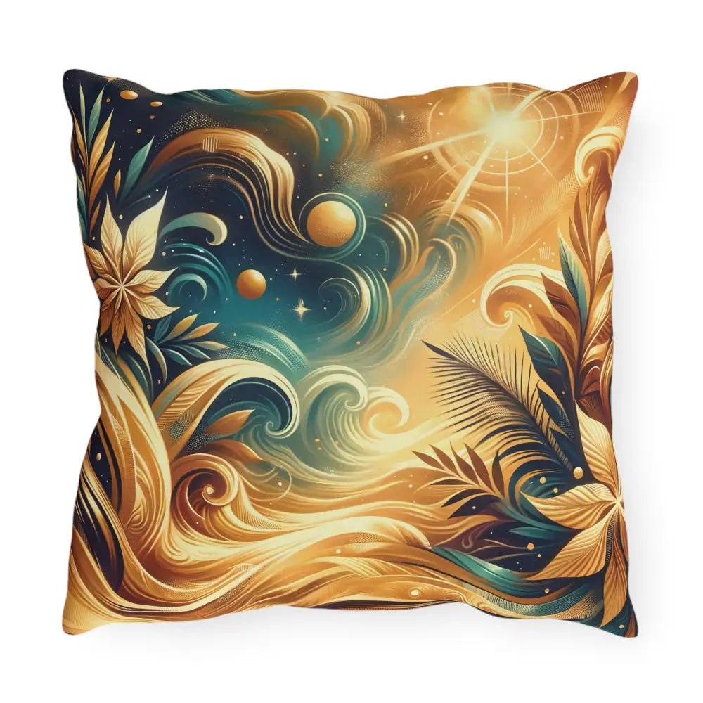 Decorative throw pillow with celestial nebula design for outdoor patio decor